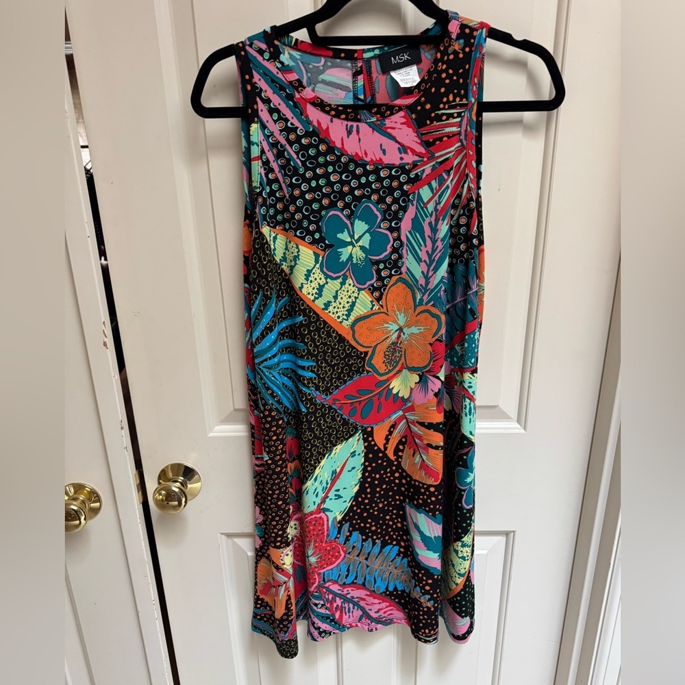 MSK Black Floral Tropical Print Sleeveless Mini Dress - Picture 2 of 4